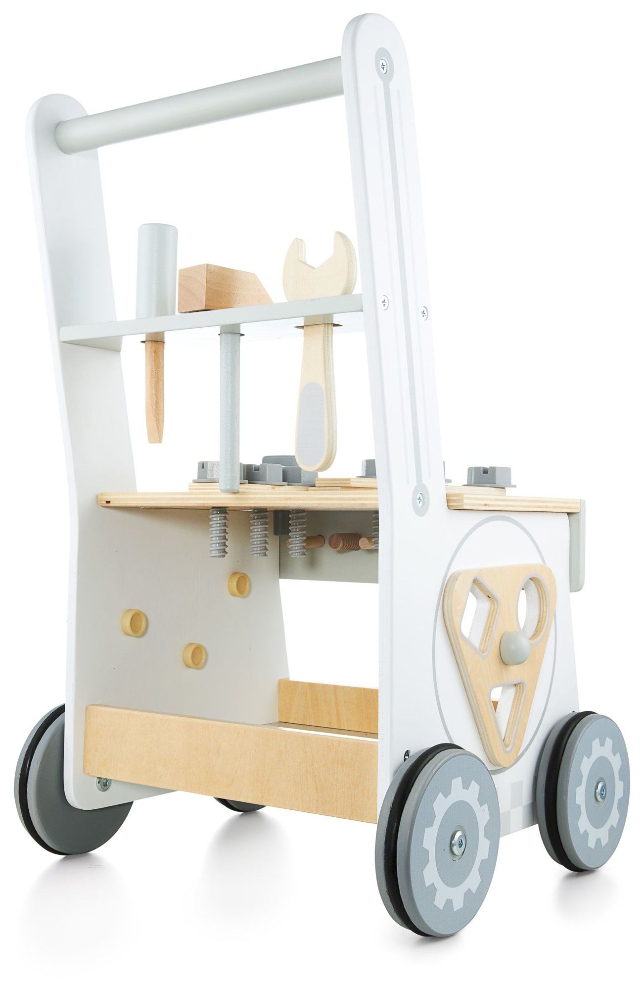 Drewniany chodzik dla dzieci 4w1, pchacz + warsztat + wózek, aż 47 elementów